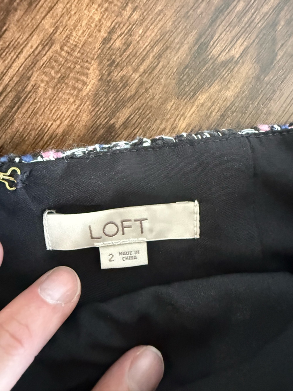 LOFT Black Tweed Mini Skirt with Pink & Navy Accents - Picture 4 of 10
